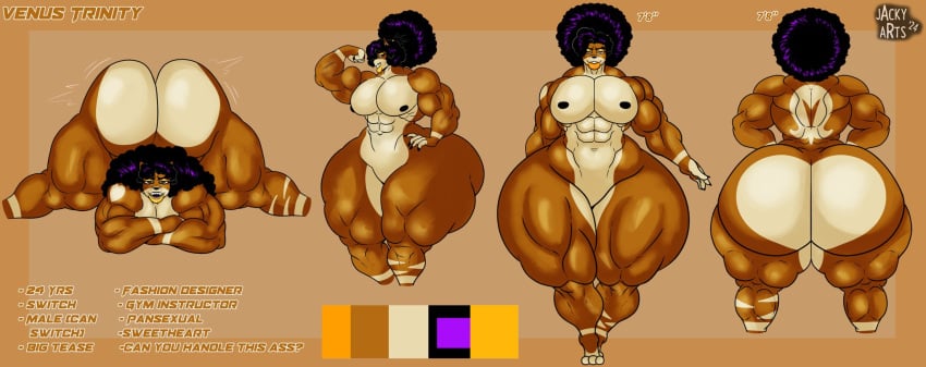 1boy anthro ass big_ass bubble_butt bushy_hair canid canine character_sheet dumptruck_ass femboy flexing flexing_bicep gigantic_ass girly huge_ass hyper_ass jacky_arts large_ass makeup male male_only mammal massive_ass muscular muscular_male nude plump_lips reference_sheet thick_thighs thunder_thighs twerking venus_(jacky_arts) wide_hips