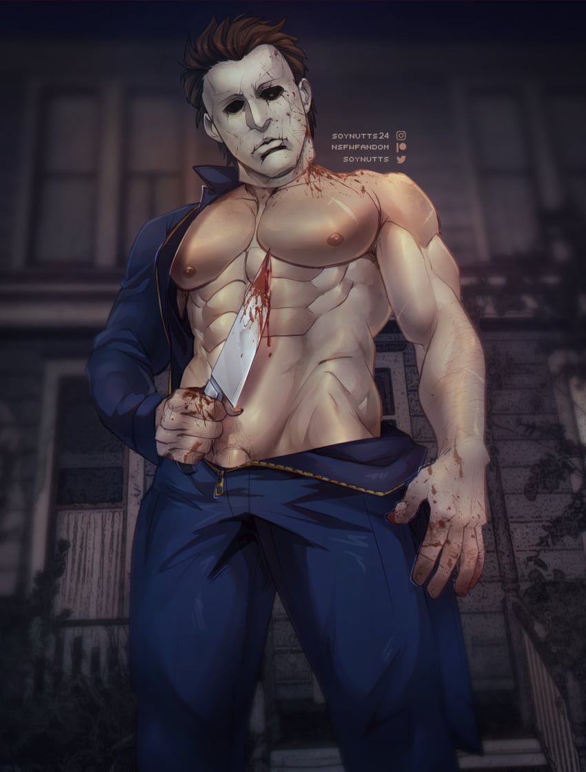 bara bulge clothing halloween halloween_(series) male male_only mask masked_male michael_myers muscular_male penis soynutts