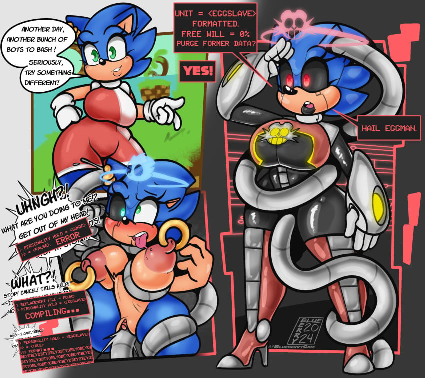 2024 absurd_res anthro big_breasts black_latex black_sclera blue_hair blueberrygrizzly bodysuit boots brainwashing breasts clothed clothed_anthro clothed_female clothing comic corruption dialogue ear_penetration eggman_empire eggman_logo english_text eulipotyphlan female footwear forced forced_transformation genderswap genderswap_(mtf) genitals gesture gloves green_eyes hair handwear hedgehog hi_res high_heeled_boots high_heels identity_death latex latex_bodysuit latex_clothing latex_skinsuit legwear lips machine mammal mtf_crossgender nipple_piercing nipple_ring nipples nude nude_anthro nude_female penetration piercing pink_nipples pussy red_eyes red_latex reprogramming ring_piercing robot robotic_tentacles robotization rule_63 salute sega shoes skinsuit solo sonic_(series) sonic_the_hedgehog speech_bubble stomach_bulge tentacle tentacle_around_breast tentacle_around_leg tentacle_in_ear tentacle_in_pussy tentacle_penetration text thick_bottom_lip thigh_boots thigh_highs tight_clothing tongue tongue_out transformation vaginal_penetration white_clothing white_gloves white_handwear