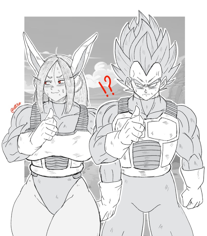 1girls bunny_ears bunny_girl cosplay crossover dragon_ball_super dragon_ball_z ettso huge_breasts muscular_female my_hero_academia rumi_usagiyama saiyan_armor vegeta