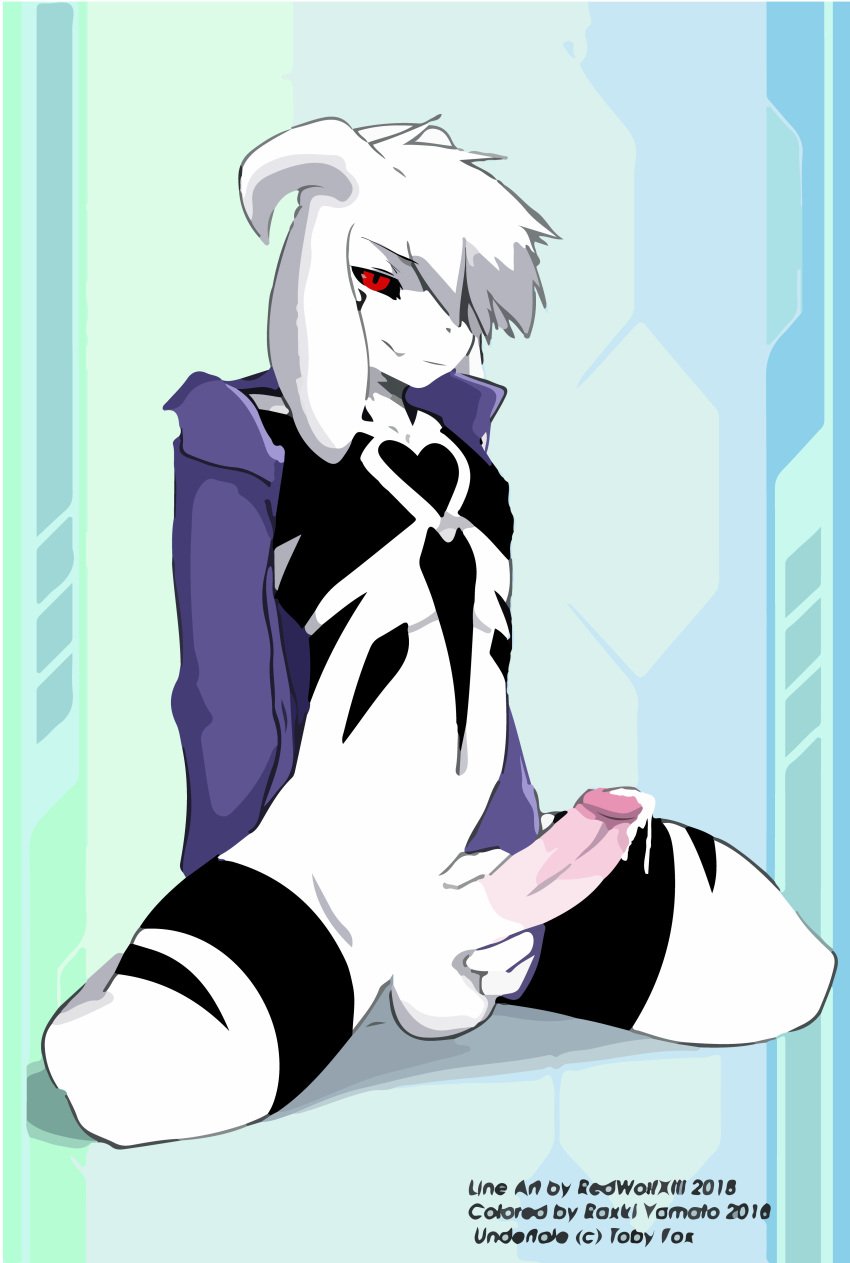 1boy 2d anthro anthro_male anthro_only asriel_dreemurr asriel_dreemurr_(god_form) balls black_sclera caprine clothing cum enlargement erection fur fur_markings furry furry_male furry_only goat horn humanoid humanoid_male humanoid_only humanoid_penis jacket long_ears looking_at_viewer male male_only mammal mammal_humanoid markings nude penile_masturbation penis penis_grab precum raxkiyamato red_eyes redwolfxiii solo undertale undertale_(series) vector_trace video_games