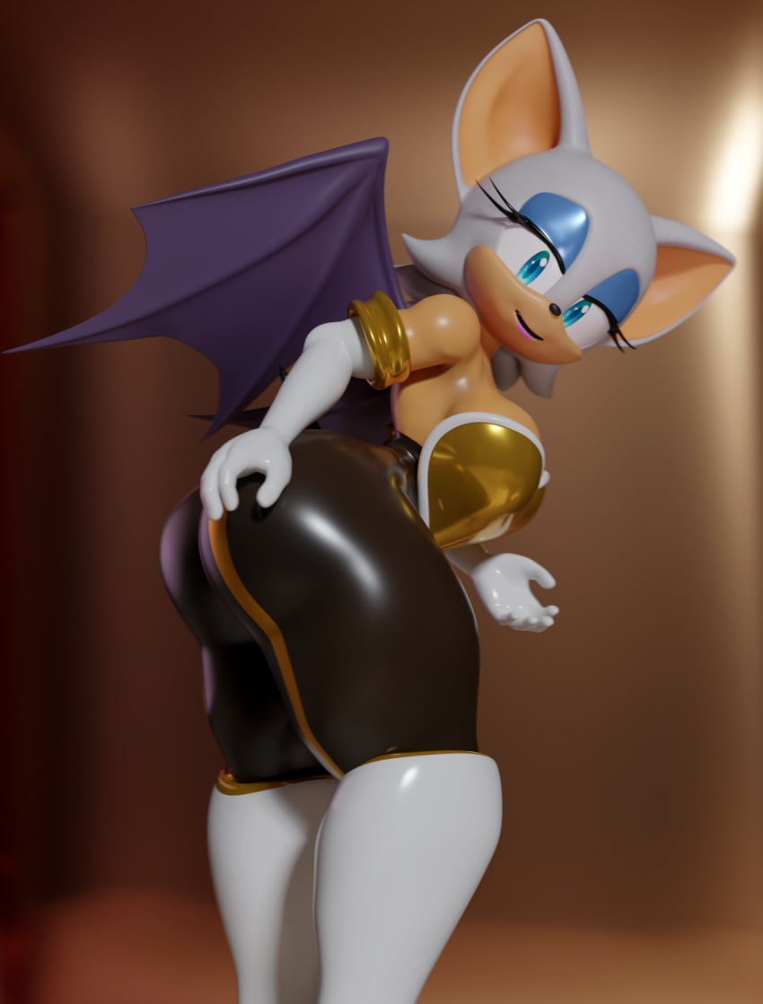 3d anthro anthro_only furry furry_female furry_only presenting_ass rouge_the_bat sega sonic_(series) tailsltx voluptuous_female