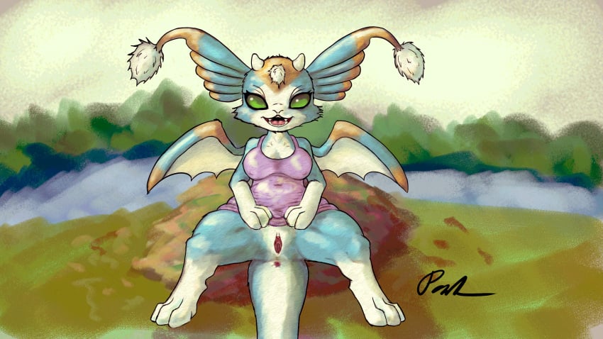 16:9 anus avali bat breasts clothing dust:_an_elysian_tail earpoms female head_tuft hi_res horn mammal nimbat pawknight pawknight_(fursona) paws spread_legs spreading tail tail_anus tuft unknown_species widescreen wings