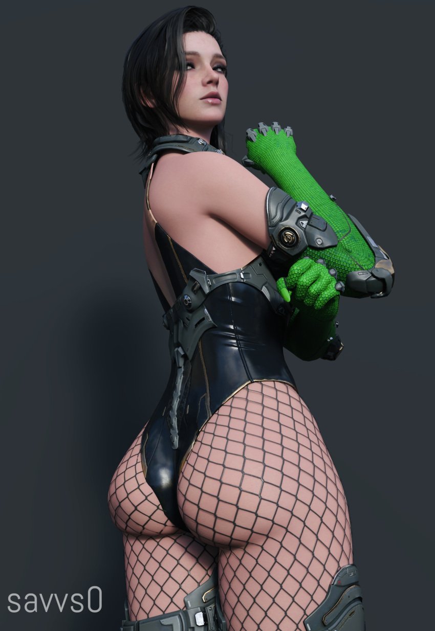 3d ass ass_cleavage ass_focus ass_up big_ass big_butt black_hair booty butt_crack female female_focus female_only freyna_(the_first_descendant) full_body fully_clothed looking_at_viewer looking_back pose solo solo_female solo_focus the_first_descendant ultimate_freyna video_games