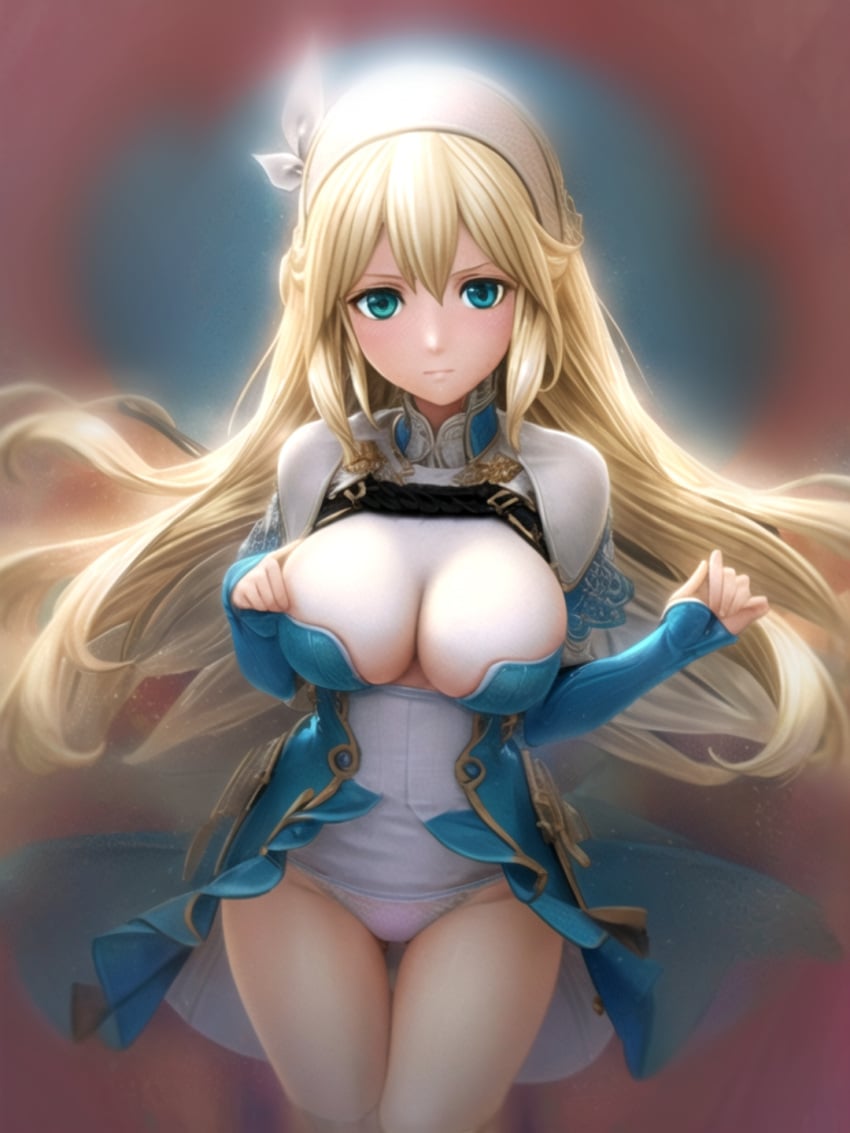 1girls ai_generated armsleeves big_breasts blonde_hair blue_eyes cleavage_cutout female kuroipiyo kuroipiyo(artist) looking_at_viewer lulunarde(wizardry) wizardry wizardry(daphne) wizardry_variants_daphne