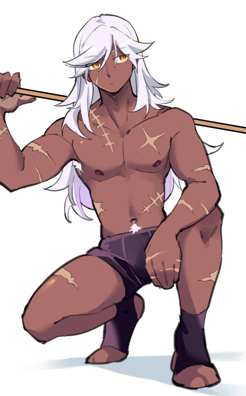 armpit_hair cyno_(genshin_impact) dark_skin enatnoc genshin_impact male male_only pubes pubic_hair scar underwear underwear_only