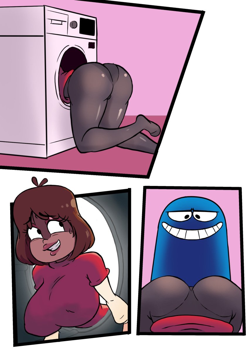 big_ass big_breasts bloo brown_hair cartoon_network foster's_home_for_imaginary_friends gearfou genderswap_(mtf) large_ass large_breasts looking_at_ass mac_(fhfif) mischievous_smile rule_63 thick_thighs wide_hips