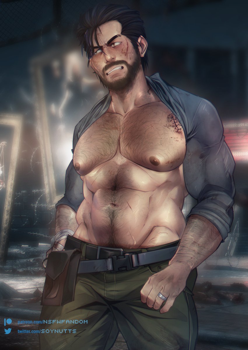 abs bara beard biceps clothing daddy dilf male male_nipples male_only manly mature_male muscular_male nipples pecs sebastian_castellanos soynutts the_evil_within