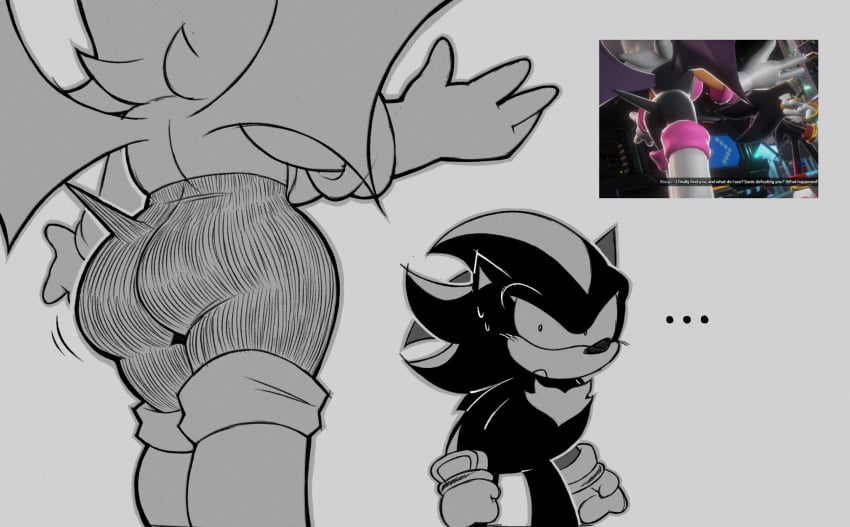 anthro ass ass_focus big_ass big_breasts blush breasts eyebrows eyelashes eyes navigator8 rouge_the_bat sega shadow_the_hedgehog sonic_(series) sonic_adventure_2 sonic_generations sonic_the_hedgehog_(series) sonic_x_shadow_generations sonic_x_shadow_generations:_dark_beginnings sweat