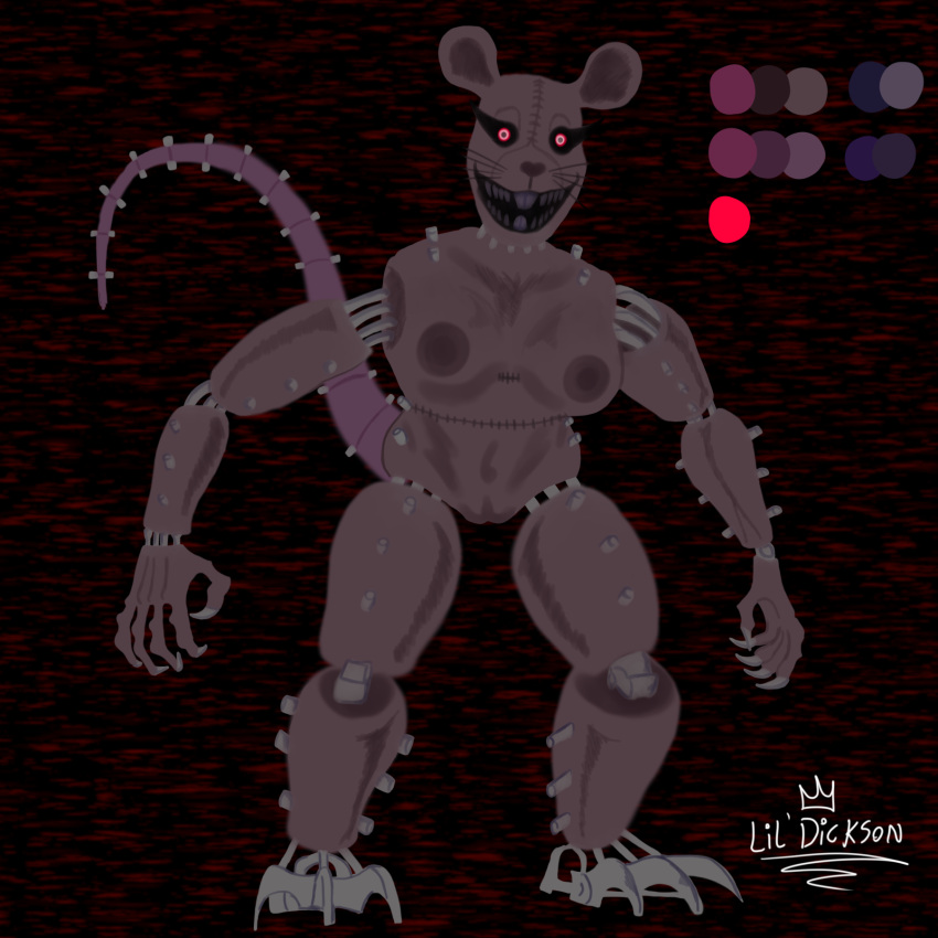 big_breasts five_nights_at_candy's five_nights_at_candy's_3 monster monster_rat_(fnac3) rat_(fnac) rat_tail red_background red_eyes static