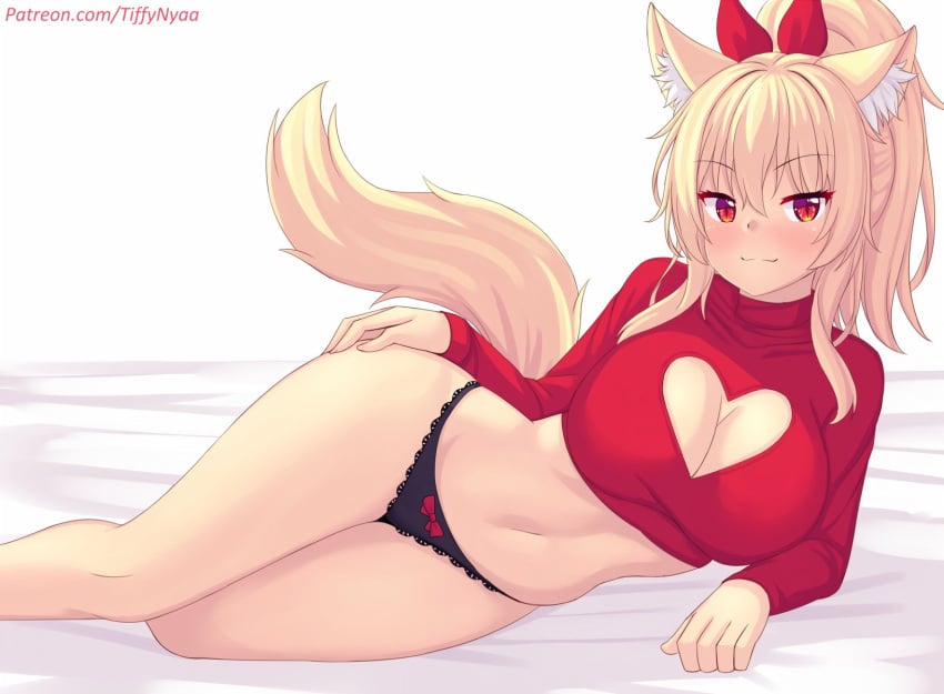 blonde_hair breasts cat_ears catgirl cleavage cleavage_cutout crop_top heart_cleavage_cutout large_breasts panties tagme tail tiffy tiffynyaa