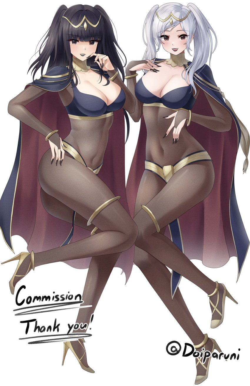 2girls bodystocking doiparuni fire_emblem fire_emblem_awakening heels long_fingernails nail_polish robin_(fire_emblem) robin_(fire_emblem)_(female) tharja_(fire_emblem) tharja_(fire_emblem)_(cosplay)