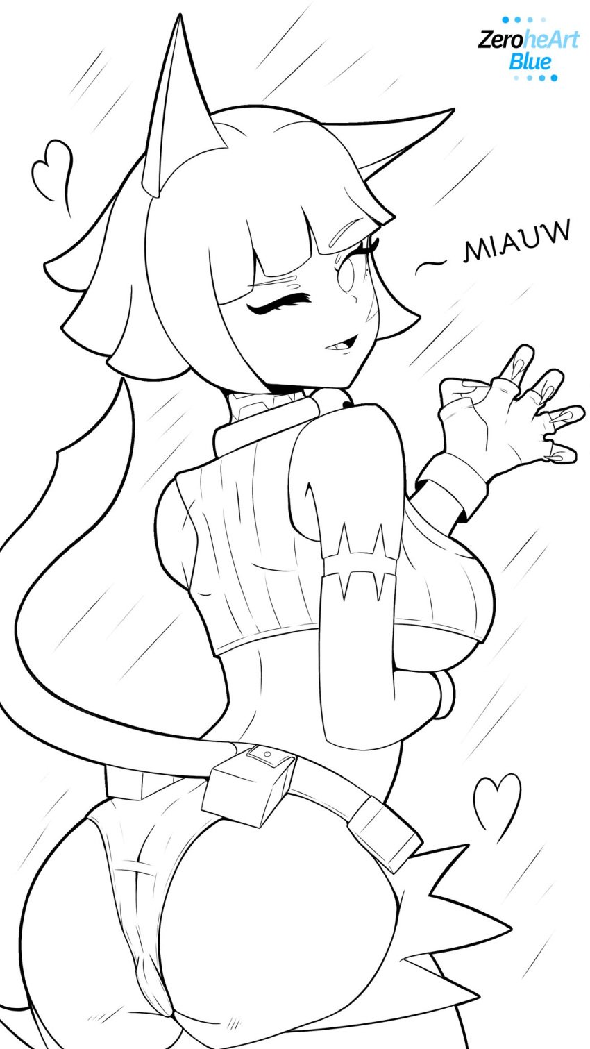 big_ass catgirl female looking_at_viewer looking_back looking_back_at_viewer nadia_fortune skullgirls video_games wink winking_at_viewer wip zerohe_art_blue