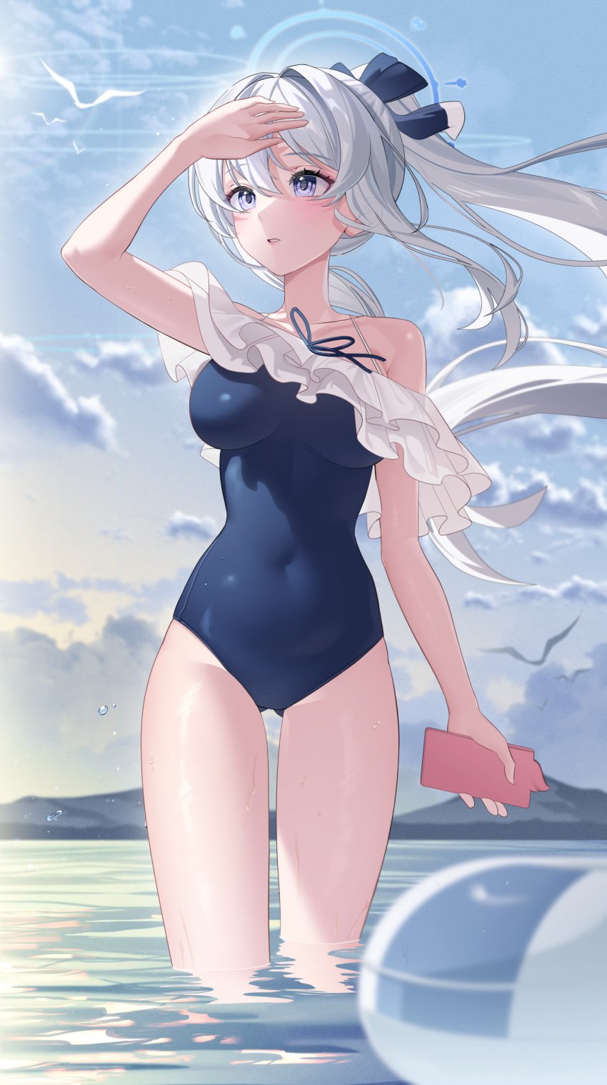 1girls absurd_res absurdres aqua74286 bare_armpits bare_arms bare_hands bare_hips bare_legs bare_shoulders bare_skin bare_thighs belly belly_button bikini blue_archive blue_bikini blue_hair_ribbon blue_one-piece_swimsuit blue_ribbon blue_sky blue_swimsuit blue_swimwear breasts cleavage clouds collarbone day daylight daytime dot_nose elbows exposed exposed_armpits exposed_arms exposed_legs exposed_shoulders exposed_thighs eyebrows_visible_through_hair fair_skin female female_focus female_only fingers groin hair_between_eyes hair_ribbon high_resolution highres lean_body lean_figure legs light-skined_female light-skinned light-skinned_female light_skin light_skin_female light_skinned light_skinned_female long_hair looking_up medium_breasts miyako_(blue_archive) miyako_(swimsuit)_(blue_archive) narrow_waist navel one-piece_swimsuit open_mouth outdoor outdoors outside pale pale-skinned_female pale_skin pale_skinned_female parted_lips partially_submerged partially_submerged_legs petite petite_body petite_female petite_girl phone ponytail purple_eyes purple_eyes_female ribbon shoulders sidelocks sky slender_body slender_waist slim_girl slim_waist smooth_skin solo standing submerged_feet submerged_legs swimsuit swimwear thick_thighs thigh_gap thighs thin_waist underboob upper_body v-line water white_eyebrows white_hair white_hair_female wide_hips