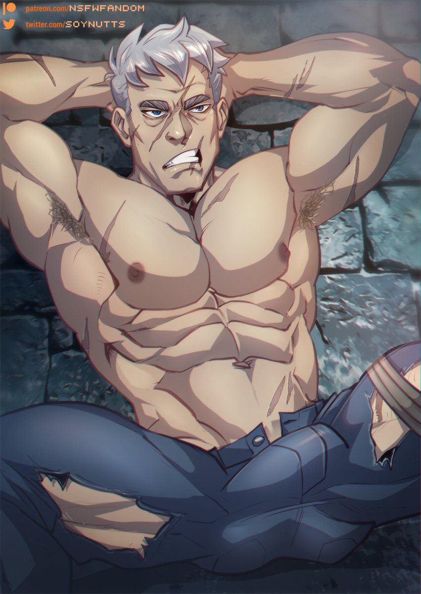 activision bara blizzard_entertainment bulge clothing daddy dilf halloween holidays jack_morrison male male_nipples male_only manly mature_male muscular_male nipples overwatch overwatch_2 soldier_76 soynutts