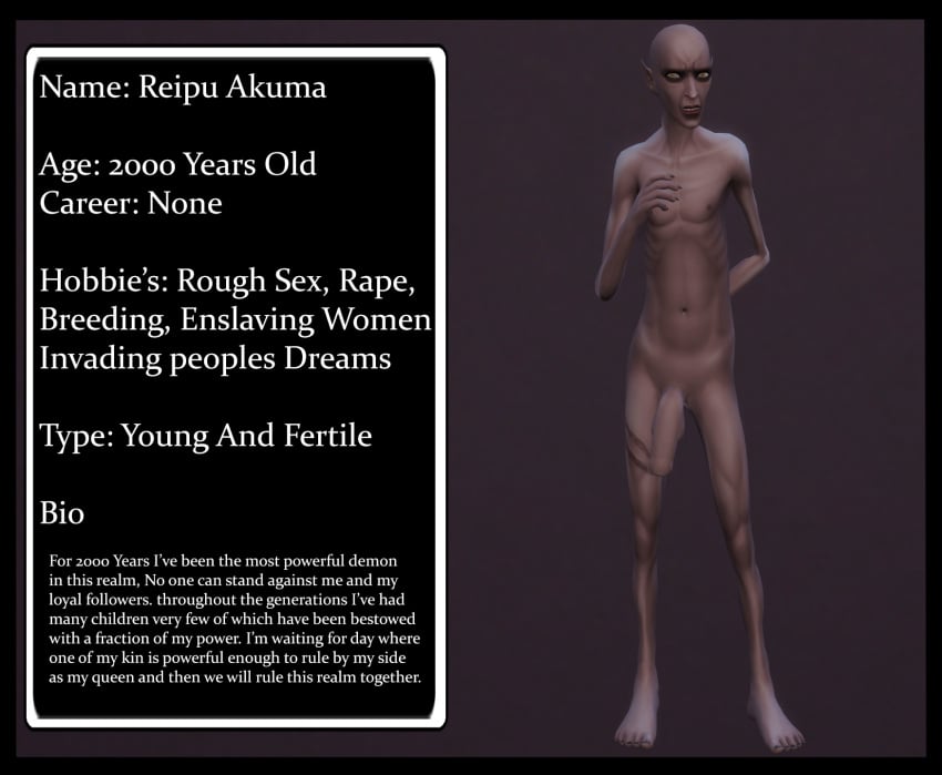 1boy 1demon 3d big_feet big_penis caption character_sheet demon english english_text male massive_penis nude nude_male original_character penis rape rapist reipu_akuma(sim_doe) sim_doe sims sims4 sims_4 the_sims the_sims_4 ugly ugly_bastard