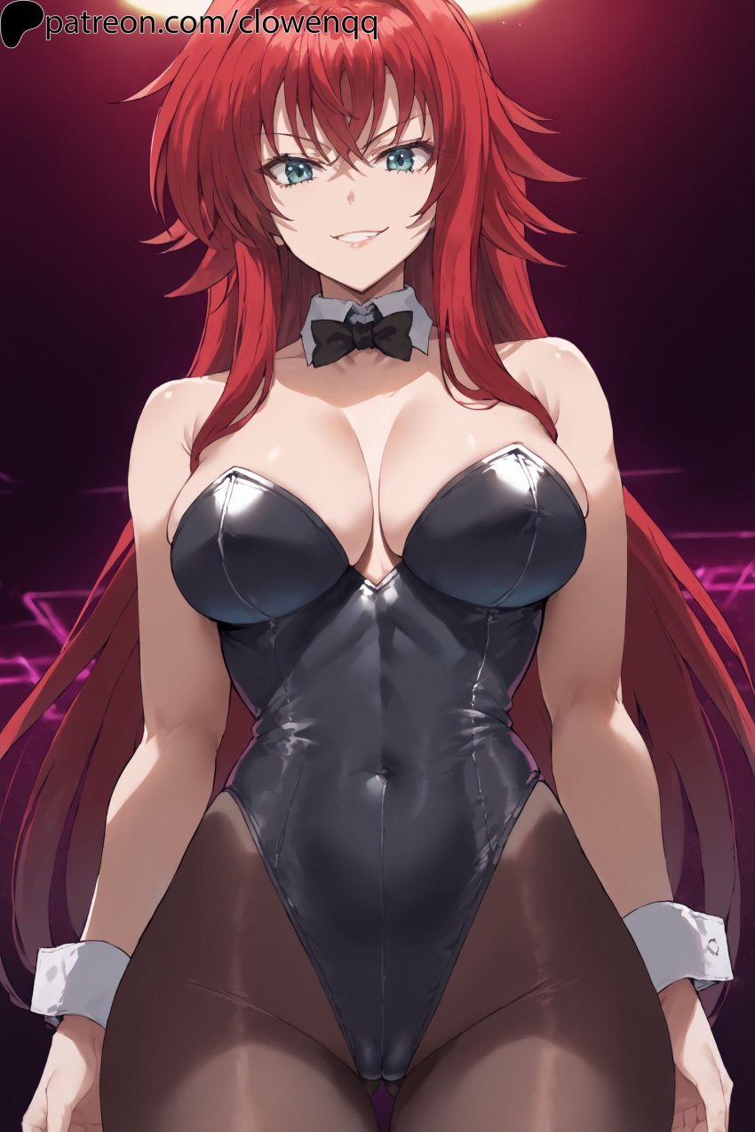 1girls ai_generated bodysuit breasts bunnysuit cameltoe clowenqq female female_only high_school_dxd long_hair looking_at_viewer pantyhose red_hair rias_gremory smirk solo standing