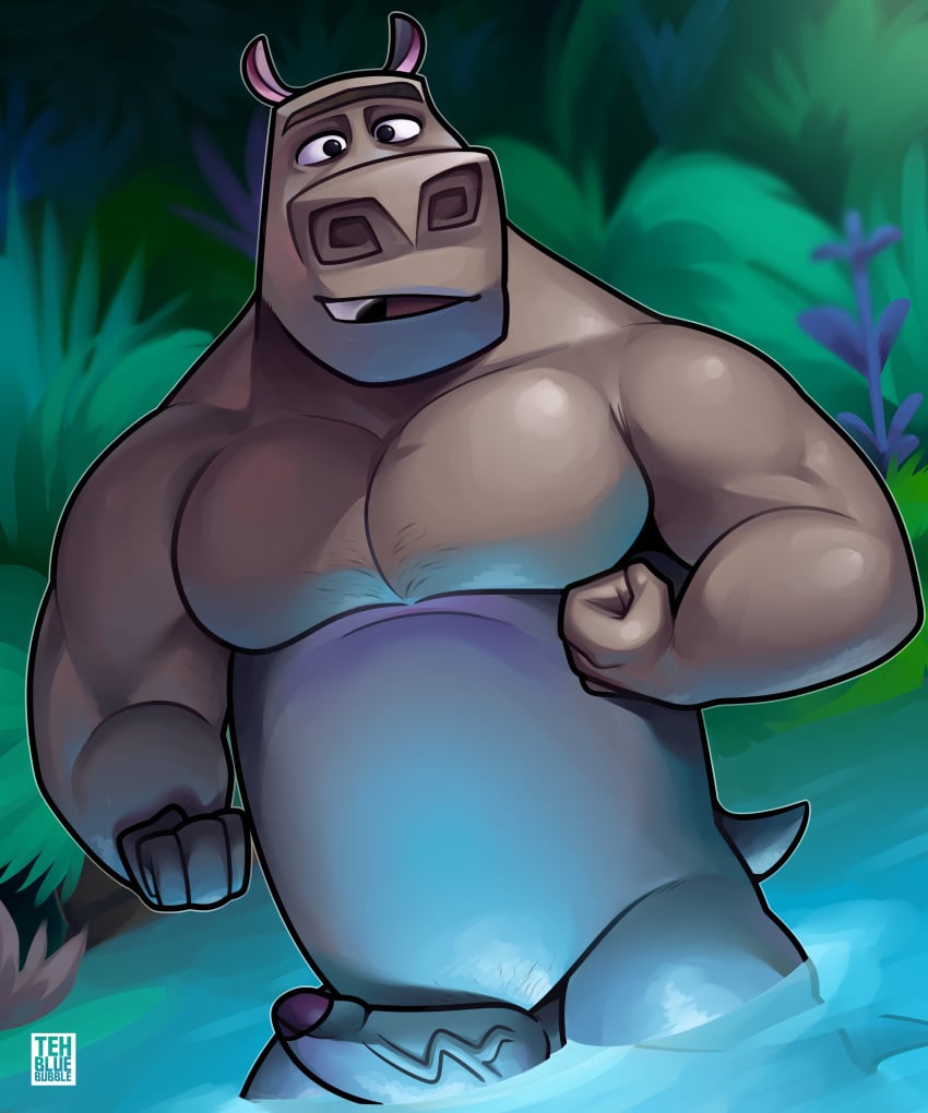 1boy 2019 absurd_res anthro biceps common_hippopotamus dreamworks erection eyebrows foreskin glans hi_res hippopotamid humanoid_penis looking_at_viewer madagascar_(series) male male_only mammal moto_moto muscular muscular_male nude partially_retracted_foreskin pecs penis pinup pose solo tehbluebubble uncut unibrow