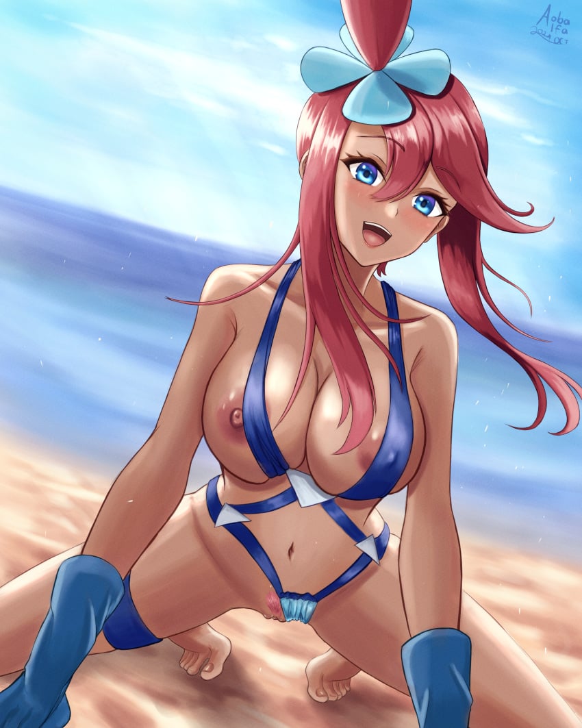 1girls 2024 :d absurd_res adapted_costume almost_naked aoba_alfa areolae artist_name barefoot beach big_breasts bikini bikini_aside blue_eyes blush breasts creatures_(company) dated female female_pubic_hair functionally_nude functionally_nude_female game_freak gloves gym_leader hair_ornament hi_res looking_at_viewer navel nintendo nipple_slip nipples ocean open_mouth outdoors pokemon pokemon_bw pubic_hair pussy red_hair short_hair_with_long_locks sidelocks signature sky skyla_(pokemon) sling_bikini smile solo squatting swimsuit thigh_strap topknot uncensored upper_teeth upper_teeth_only water