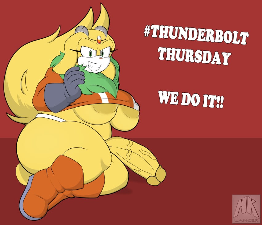 1futa anthro big_ass big_ears breasts chinchilla chubby_futanari cyborg futa futa_only futanari green_fur half-dressed mklancer00 mobian_(species) penis sonic_(series) sonic_the_hedgehog_(comics) tail thick_thighs thunderbolt_the_chinchilla yellow_fur