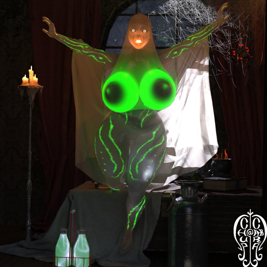 3d chup@cabra ghost ghost_girl glowing_breasts glowing_eyes halloween huge_breasts tagme