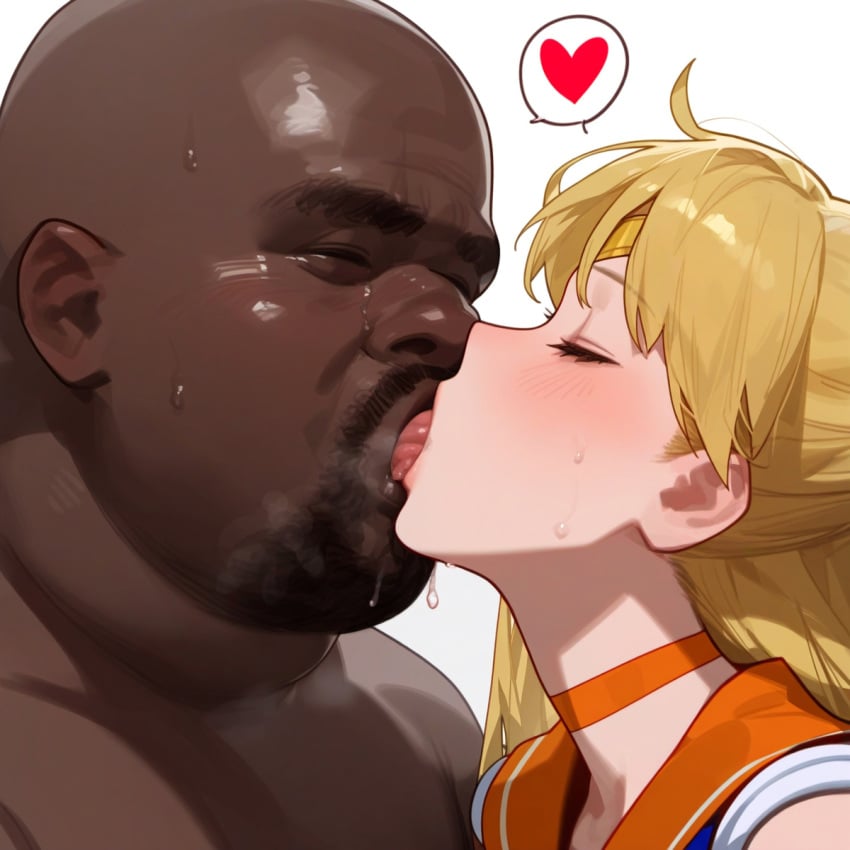 1boy 1boy1girl 1girl1boy 1girls ai_generated armpits arms_behind_back arms_up bishoujo_senshi_sailor_moon blonde_female blonde_hair blue_eyes blue_ribbon blush breast_lick breast_sucking breasts dark-skinned_male fat_man gloves headwear heart heart_symbol huge_breasts jewelry licking long_hair magical_girl minako_aino old_man older_man_and_teenage_girl red_ribbon ribbon sailor_collar sailor_moon sailor_uniform saliva saliva_trail skirt sweat sweating tongue tongue_out ugly_bastard visible_nipples