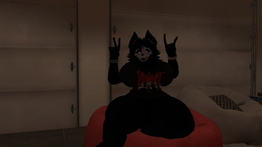 3d anthro cute cute_face furry furry_female furry_only happy huge_breasts piercing scp-1471 scp_foundation slipknot slipknot_(band) spiked_bracelet t-shirt tagme