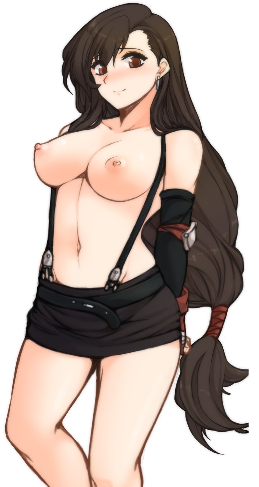 1girls areolae big_breasts black_hair breasts brown_eyes clothing female female_only final_fantasy final_fantasy_vii hair long_hair nipples skirt solo square_enix tifa_lockhart topless tridisart video_games