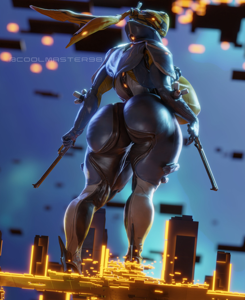 1girls 3d 3d_(artwork) alternate_ass_size alternate_body_type alternate_breast_size back_view coolmaster98 curvy curvy_figure heels huge_ass huge_breasts large_ass large_breasts low-angle_view massive_ass mesa_(warframe) rear_view solo solo_female thick_thighs warframe