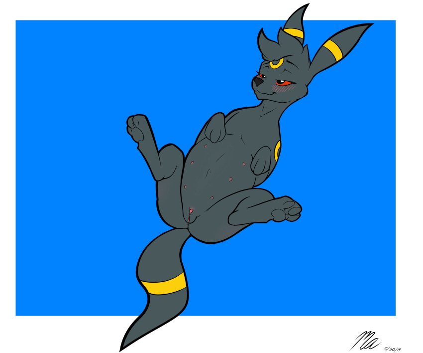 1girls 2019 absurd_res black_eyes black_fur dated eeveelution feet female female_only feral flat_chest furry half-closed_eyes hi_res magnificent-arsehole multi_breast multi_nipple nintendo nude original_character paws pokémon_(species) pokemon pokemon_(species) pokemon_gsc pussy red_sclera text umbreon video_games watermark yellow_fur