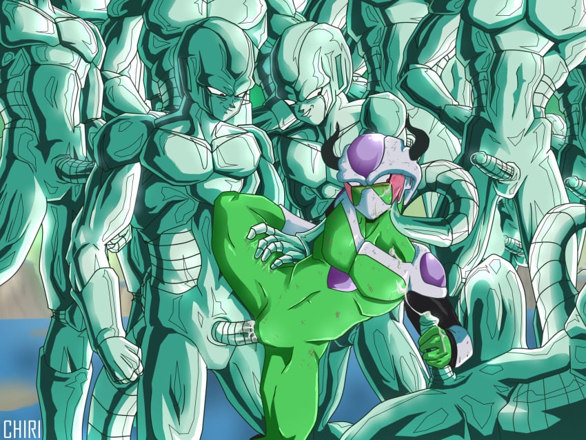 2019 4:3 alien anal anal_sex blush chiritea cooler_(dragon_ball) cum domination dragon_ball dragon_ball_super fan_character from_behind_position gangbang green_body group group_sex handjob hi_res horn looking_pleasured male open_mouth open_smile penetration penile penis questionable_consent raised_leg sex smile sweat thigh_grab yaoi