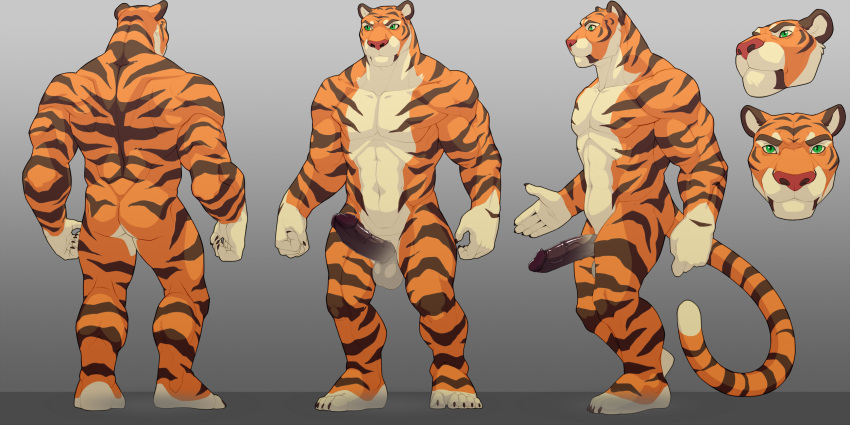 erection escort_(luvbites)_(character) felid green_eyes hi_res humanoid_penis luvbites male mammal model_sheet muscular muscular_male nude pantherine penis stripes tiger unknown_artist