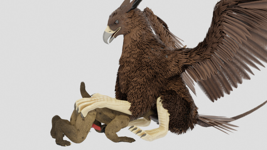 16:9 3d 3d_(artwork) avian bird deep_throat digital_media_(artwork) duo feral forced gnoll gryphon hyaenid male male/male mammal oral raven555 sex zoophilia