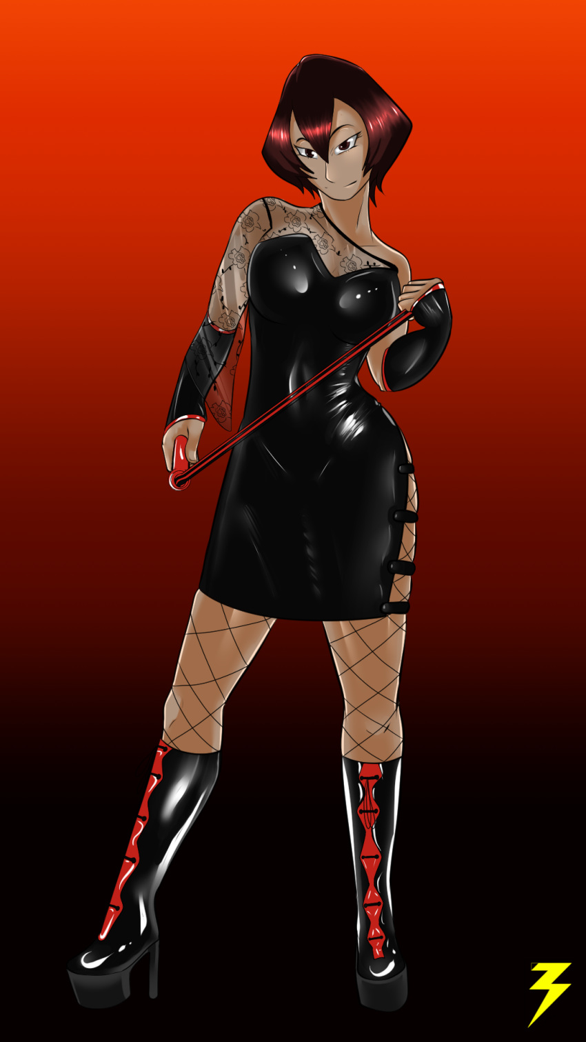 1girls 2d brown_eyes dominatrix female female_only femdom high_heels latex light-skinned_female light_skin mandalay my_hero_academia red_hair shino_sousaki solo stockings theoriginalschmuck whip