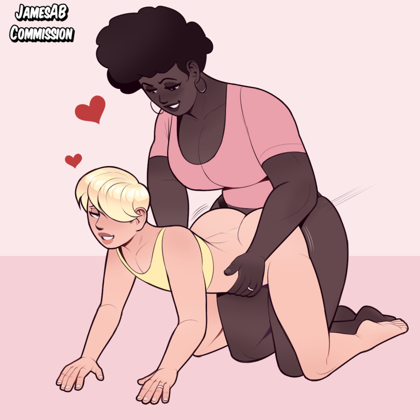 1boy 1girls anal anal_penetration anal_sex ass ass_grab blonde_hair dark-skinned_female dark_skin doggy_style female femboy femdom girly heart interracial jamesab larger_female light-skinned_male male male_penetrated malesub original original_character original_characters pegging sissy strap-on tagme trap uncensored