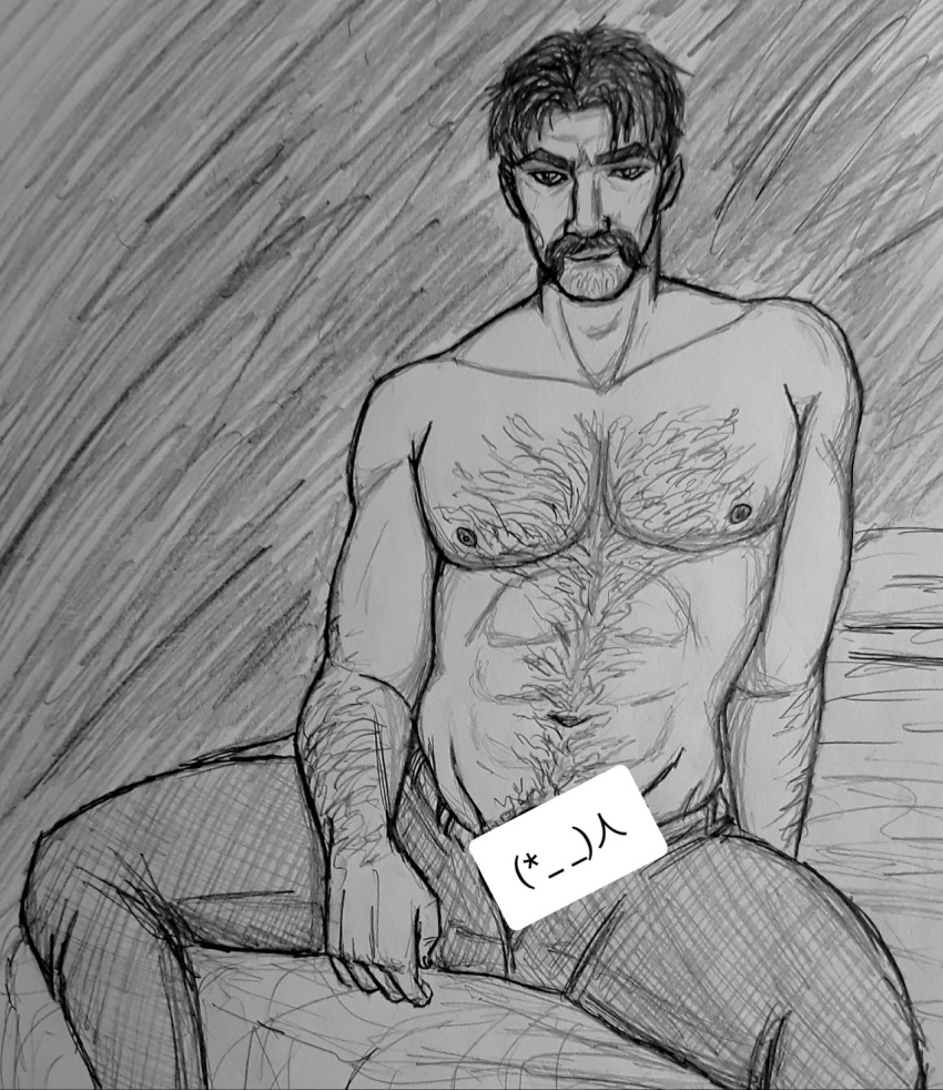 assassin assassin's_creed_(series) censored chest_hair hairy_arms hairy_chest male male_only monochrome moustache nikolai_orelov rough_sketch sketch ubisoft