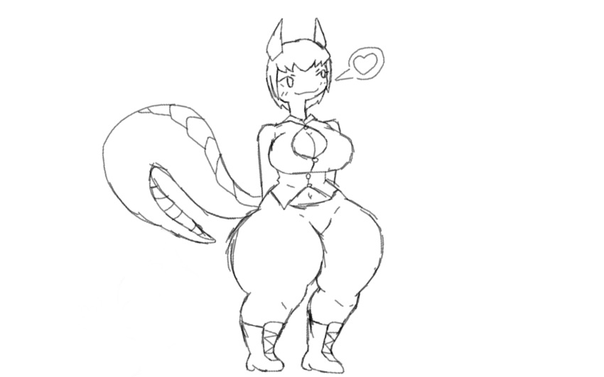 aerolei(coryhen) coryhen_(artist) dragon_girl horns no_color self_upload smug tail_markings thick_thighs wide_hips