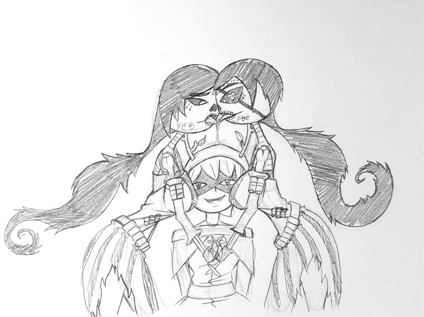 3girls adelita_sanchez adventure_time between_breasts blooddrive crossover dia_de_los_muertos huntress_wizard incest kissing scardelita_sanchez siblings sisters sketch the_book_of_life tongue twincest twins yuri