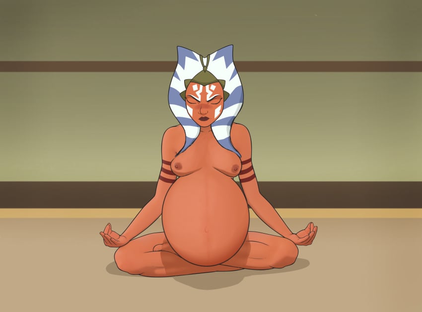 1girls ahsoka_tano alien alien_girl closed_eyes female female_only forces_of_destiny jedi jedi_padawan meditating meditation orange_skin padawan_(pixiv42380) pregnant pregnant_alien ready_to_pop solo star_wars tagme teen teenager the_clone_wars:_season_four togruta