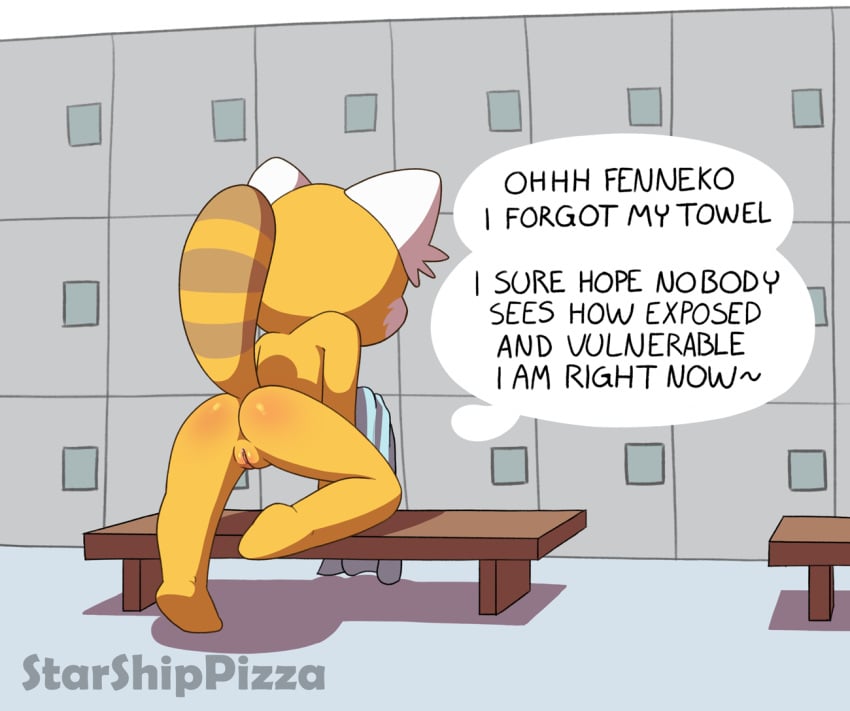 aggressive_retsuko ailurid anthro ass bent_over dialogue digital_media_(artwork) english_text female fur furry furry_only mammal naked nude orange_fur presenting presenting_hindquarters presenting_pussy pussy raised_leg raised_tail rear_view red_panda retsuko sanrio smooth_skin solo solo_female spread_legs spreading starshippizza tail text towel white_fur