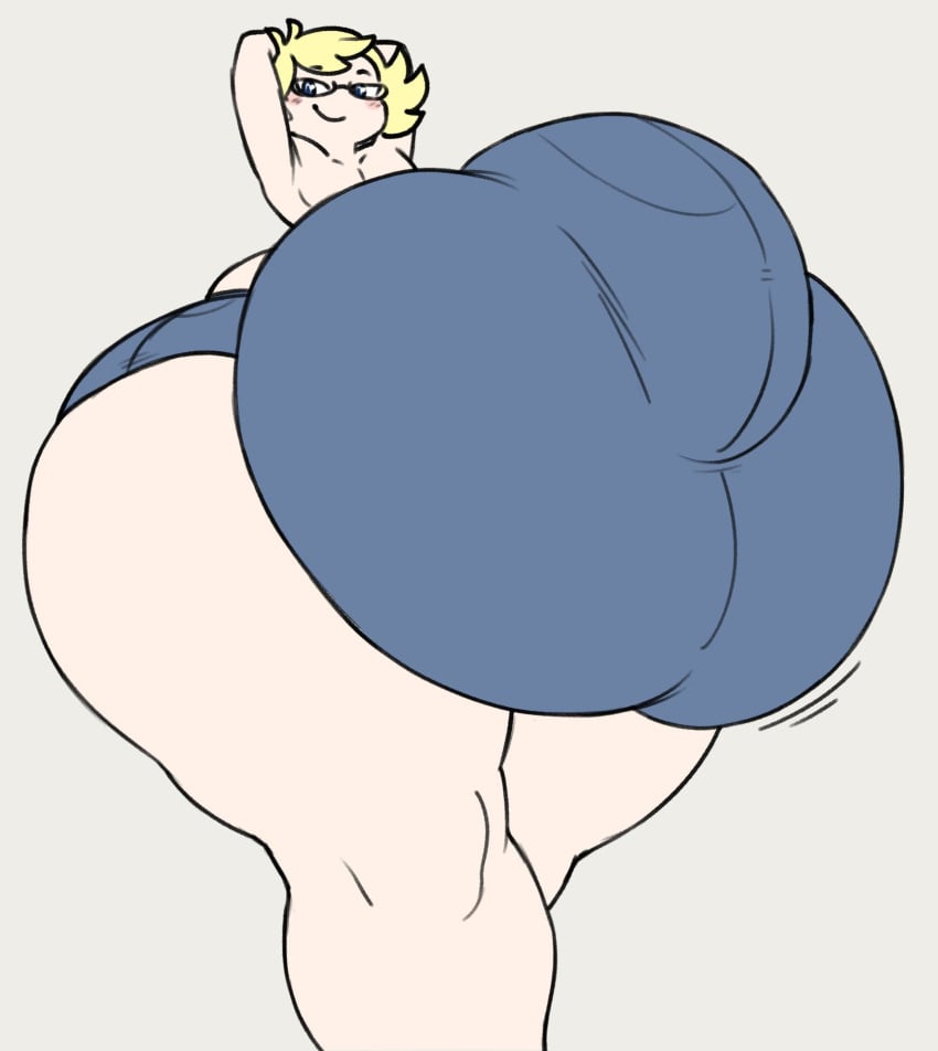 1boy angstrom blonde_hair bulge femboy flaccid grant huge_ass hyper hyper_balls hyper_penis jean_shorts male male_only solo thick_thighs white_skin