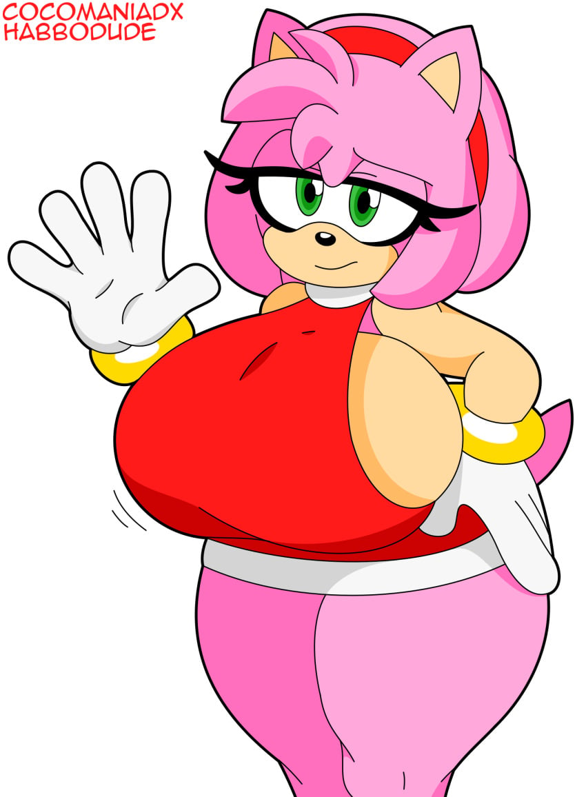 1female 1girl amy_rose big_boobs big_breasts big_tits cocomaniadx female female_only habbodude hedgehog huge_breasts mobian_(species) pink_skin solo solo_male sonic_(series) sonic_the_hedgehog_(series) thick_breasts thick_thighs thighs