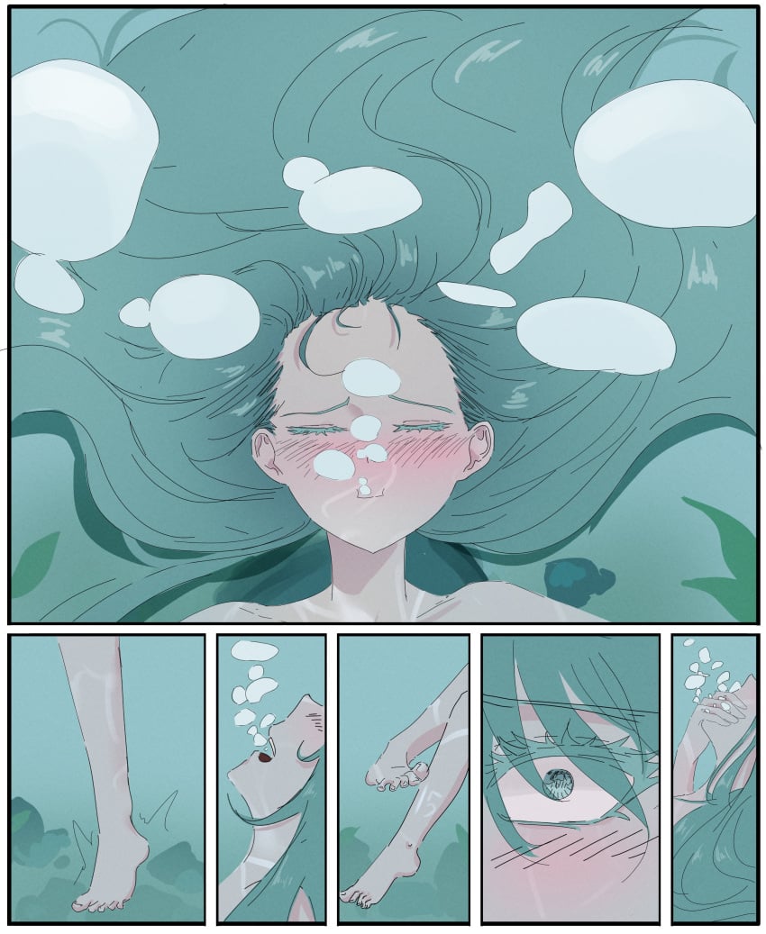 1girls air_bubbles drowning marima666_(artist) masturbation underwater