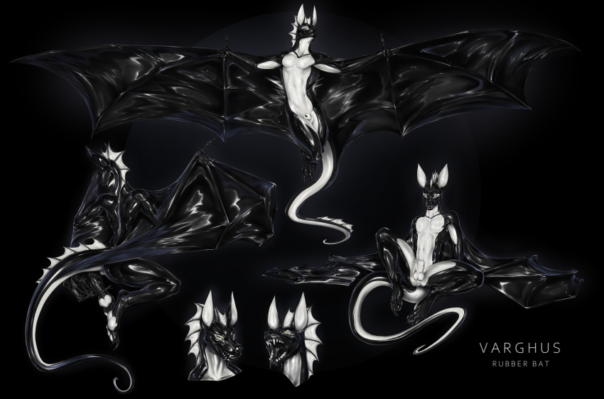 2019 anthro balls black_tongue dragon male male_only membrane_(anatomy) membranous_wings open_mouth penis rakisha solo spines teeth tongue wings