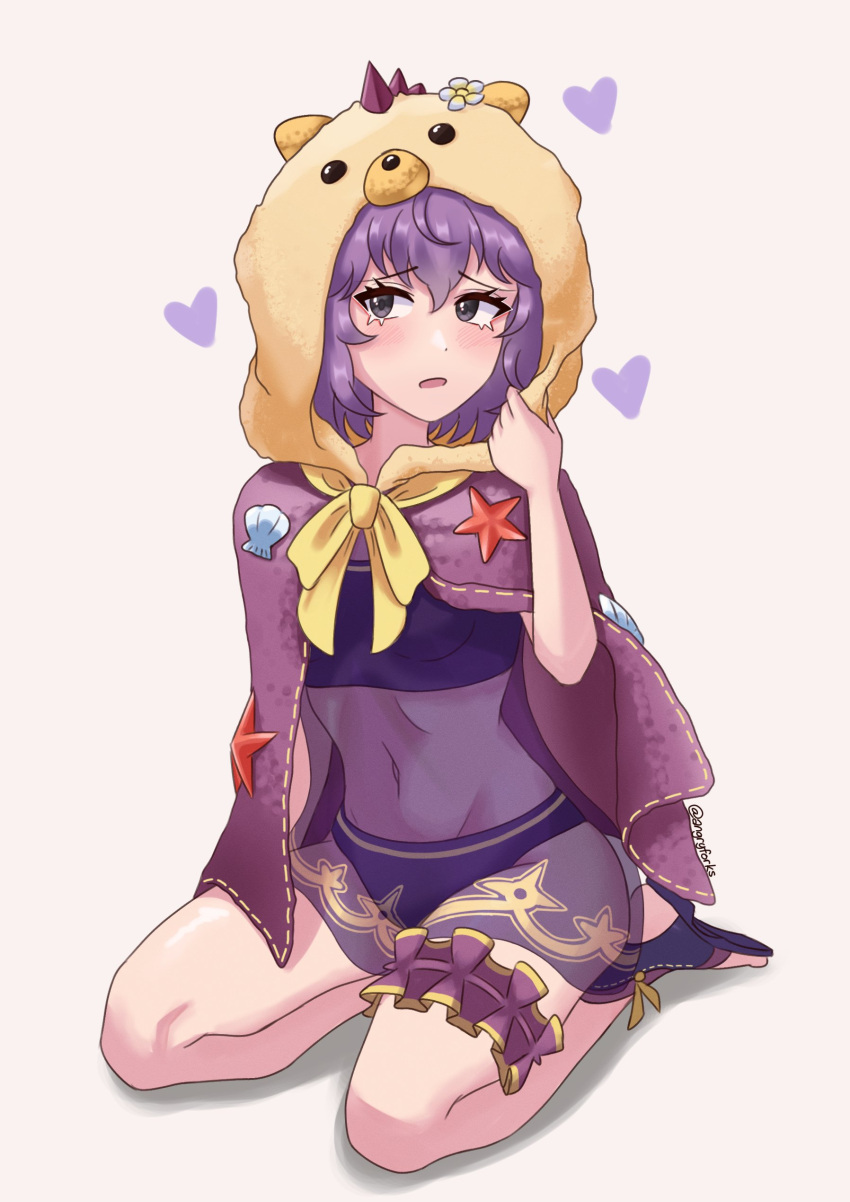 1girls alternate_costume angryforks bernadetta_von_varley bernadetta_von_varley_(summer) bikini fire_emblem fire_emblem:_three_houses fire_emblem_heroes grey_eyes hoodie nintendo official_alternate_costume purple_bikini purple_hair purple_swimsuit small_breasts solo swimsuit