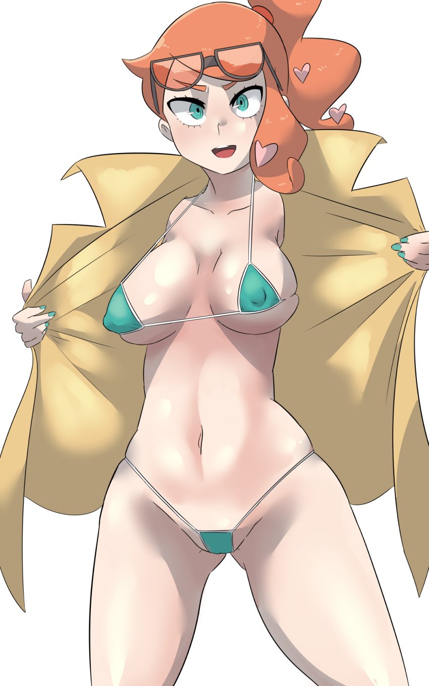 1girls abs bikini blue_eyes breasts clothed female female_only glasses human human_only orange_hair pokemon pokemon_ss sonia_(pokemon) ukaya_masaru_mx white_background