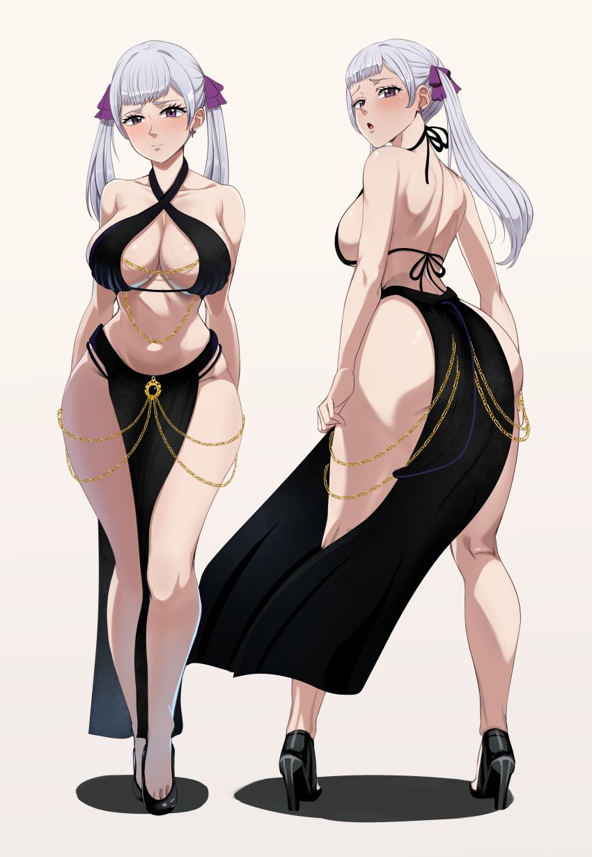 1girls absurd_res ass back back_view bare_shoulders big_ass big_breasts big_butt black_clover breasts bubble_butt cleavage curvy dress exposed_ass exposed_breasts front_view heels hi_res high_heels hourglass_figure huge_ass huge_breasts large_breasts legs looking_at_viewer looking_back midriff no_bra no_panties noelle_silva partially_clothed presenting presenting_hindquarters purple_eyes revealing_clothes royalty shiny_skin showing_off silver_hair skimpy standing the_amazing_gambit thick_thighs thighs twintails voluptuous white_background wide_hips yomorio_lingerie