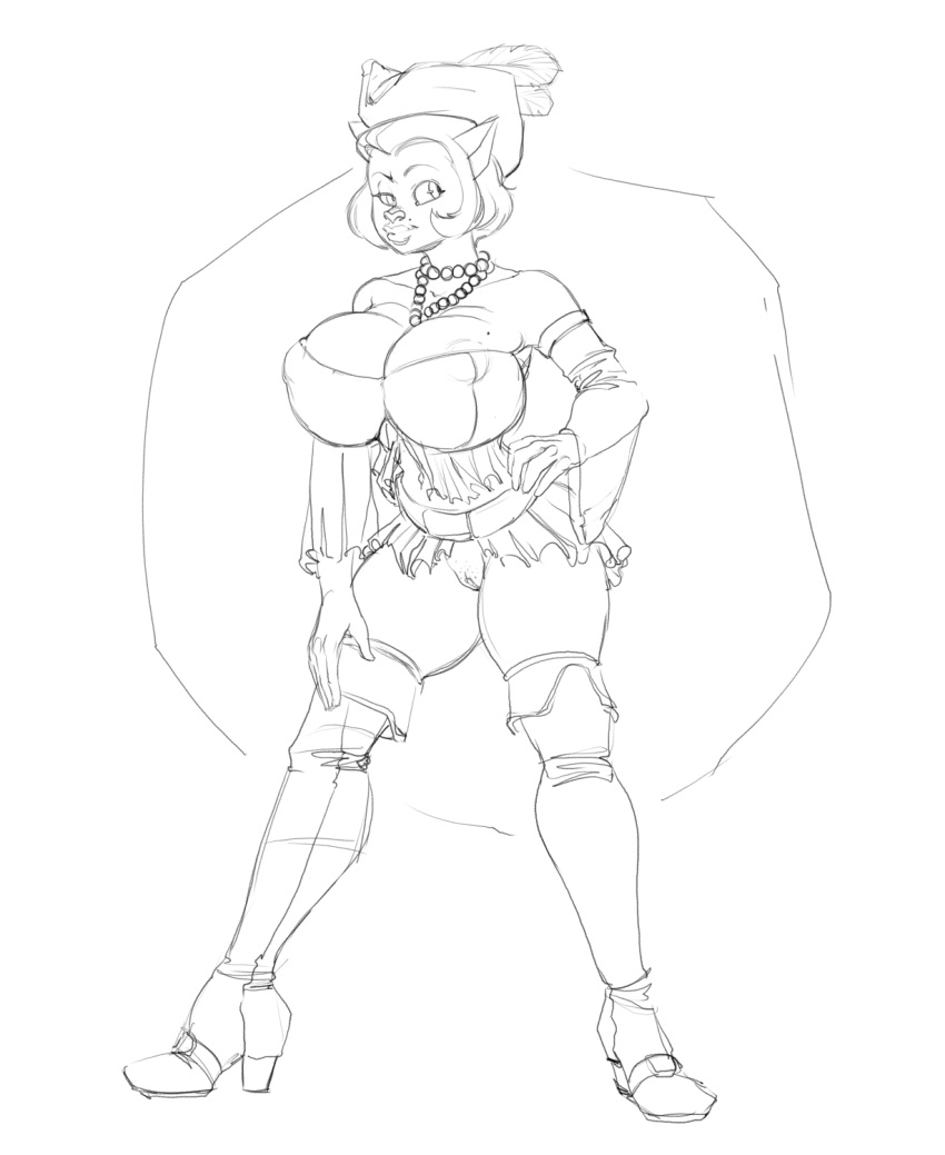 anthro big_breasts black_and_white bottomless breasts captain_amelia cooleyette disney female furry high_heels leg_boots pirate pussy sidney_anders skirt treasure_planet vaaan van_(artist) vannn