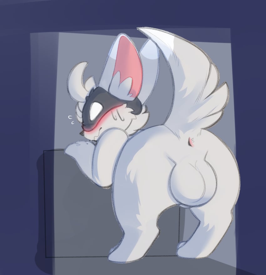 absurd_res ashfordkingston ass blush feral generation_5_pokemon hi_res hunched_over male mask minccino nintendo pokemon pokemon_(species) presenting presenting_hindquarters raised_tail solo tail thief_minccino