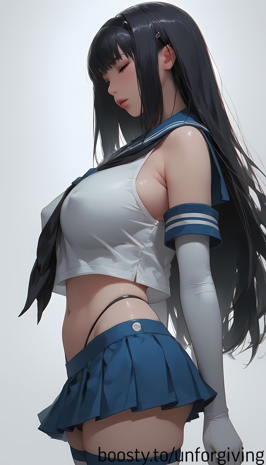 ai_generated big_breasts breasts covered_nipples highleg_panties large_breasts micro_skirt nipples panties shimakaze_(kantai_collection)_(cosplay) skirt unforgiving